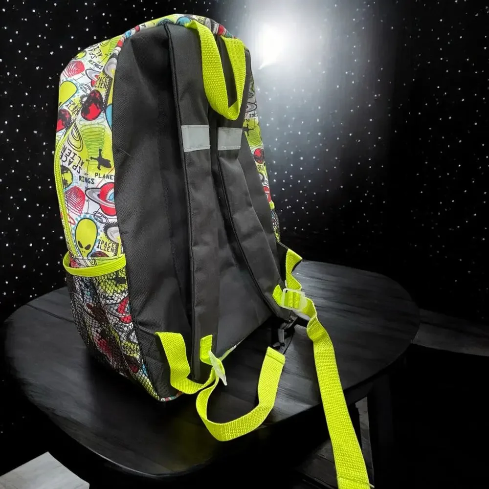Space Alien Backpack Matching Pouch Neon UFO Outer Space Reflective Spaceman